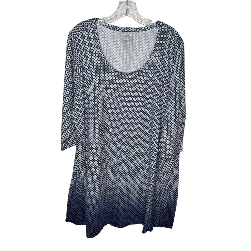 J.Jill‎ Pure Jill Ballet Sleeve Tunic Top 2X Geometric Print Cotton Ombre